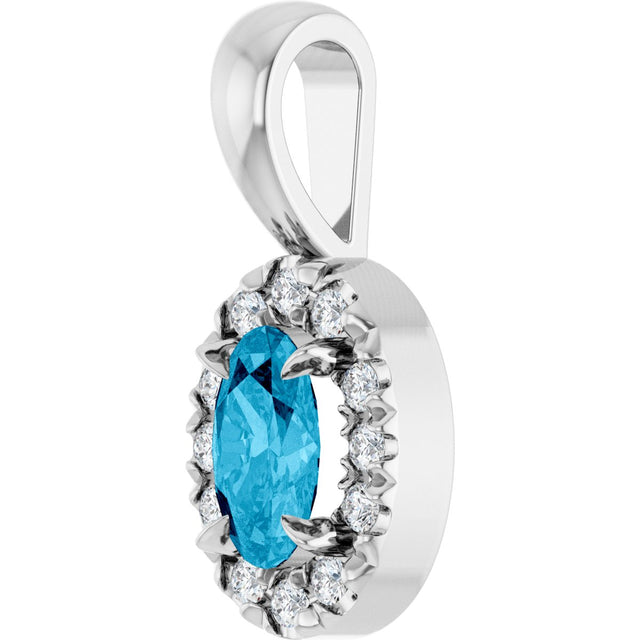 14K Gold Emerald Natural Aquamarine Halo-Style Necklace or Pendant - White Gold - view 5