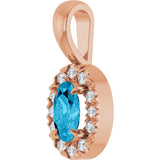 14K Gold Emerald Natural Aquamarine Halo-Style Necklace or Pendant - Rose Gold - view 5