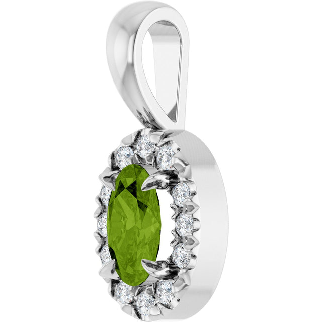 Platinum Emerald Natural Peridot Halo-Style Necklace or Pendant - view 5