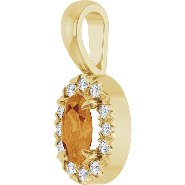 14K Gold Emerald Natural Citrine Halo-Style Necklace or Pendant - Yellow Gold - view 5