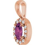 14K Gold Emerald Natural Pink Tourmaline Halo-Style Necklace or Pendant - Rose Gold - view 5