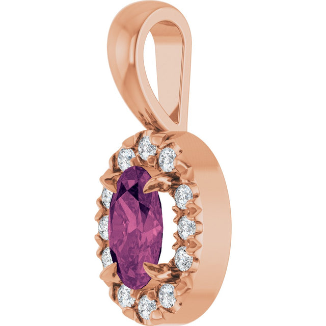 14K Gold Emerald Natural Pink Tourmaline Halo-Style Necklace or Pendant - Rose Gold - view 5