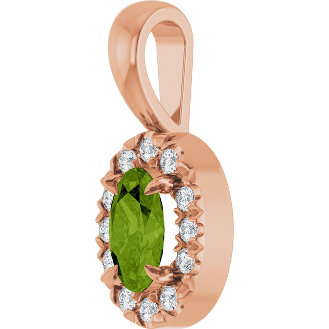 14K Gold Emerald Natural Peridot Halo-Style Necklace or Pendant - Rose Gold - view 5