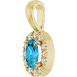 14K Gold Emerald Natural Aquamarine Halo-Style Necklace or Pendant - Yellow Gold - view 5
