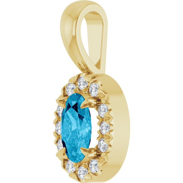 14K Gold Emerald Natural Aquamarine Halo-Style Necklace or Pendant - Yellow Gold - view 5