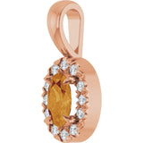 14K Gold Emerald Natural Citrine Halo-Style Necklace or Pendant - Rose Gold - view 5