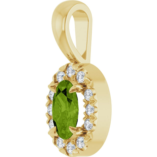 14K Gold Emerald Natural Peridot Halo-Style Necklace or Pendant - Yellow Gold - view 5