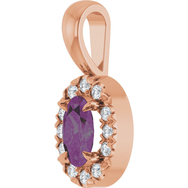 14K Gold Emerald Lab-Grown Alexandrite Halo-Style Necklace or Pendant - Rose Gold - view 5