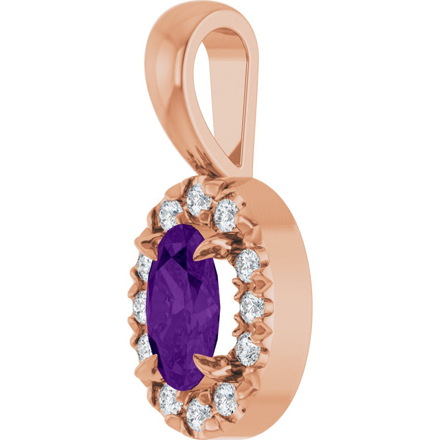 14K Gold Emerald Natural Amethyst Halo-Style Necklace or Pendant - Rose Gold - view 5
