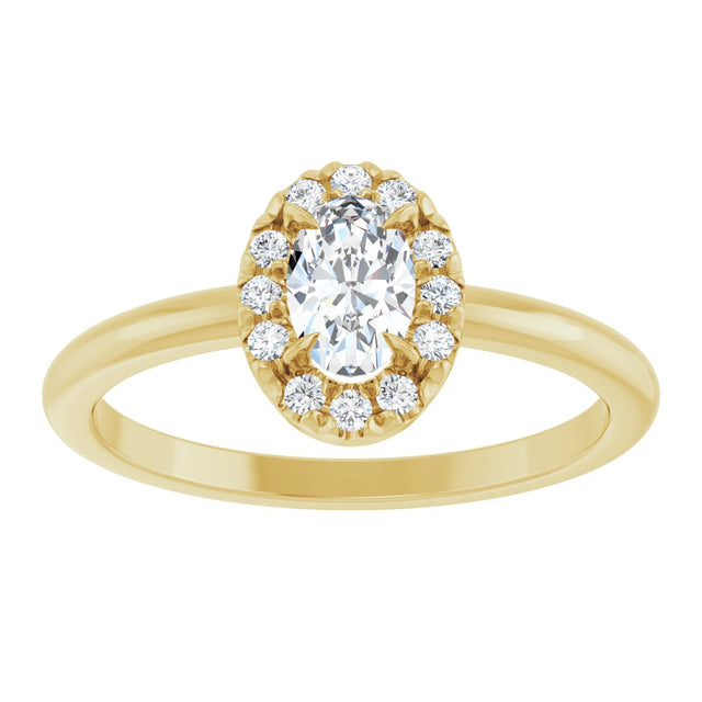 14K Gold Emerald Natural White Sapphire Halo-Style Ring - Yellow Gold - view 8