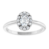 14K Gold Emerald Natural White Sapphire Halo-Style Ring - White Gold - view 8