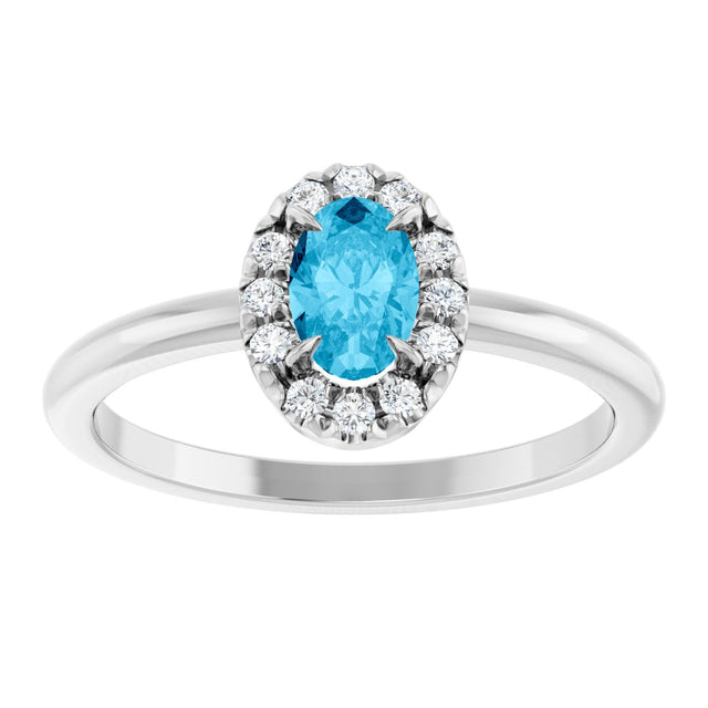14K Gold Emerald Natural Aquamarine Halo-Style Ring - White Gold - view 8