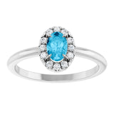 Platinum Emerald Natural Aquamarine Halo-Style Ring - view 8
