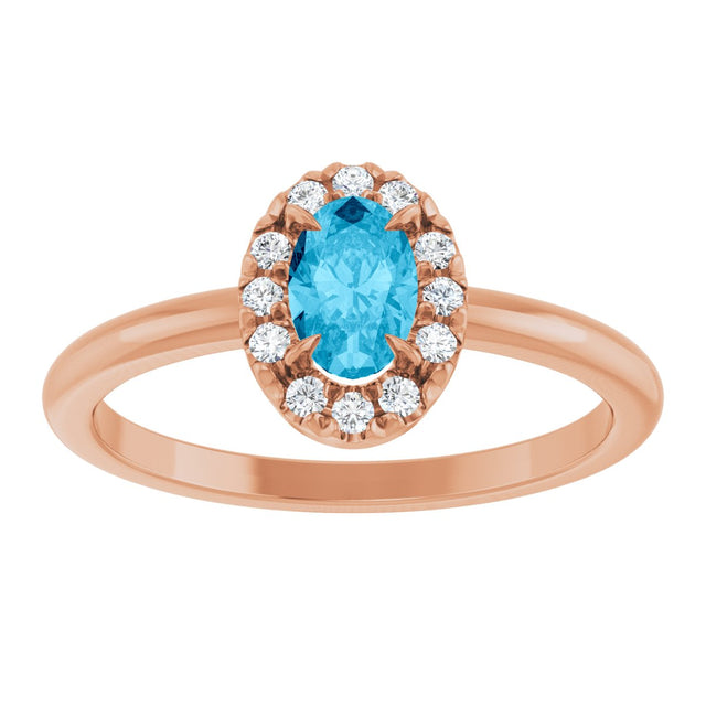 14K Gold Emerald Natural Aquamarine Halo-Style Ring - Rose Gold - view 8