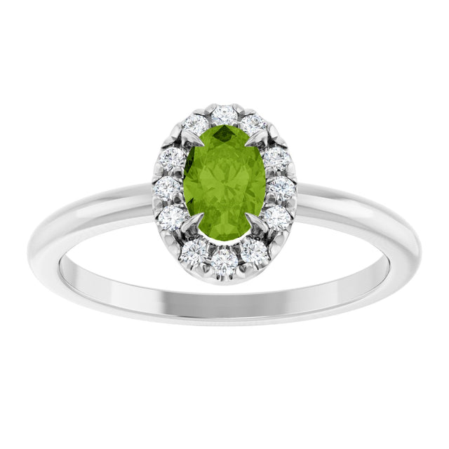 14K Gold Emerald Natural Peridot Halo-Style Ring - White Gold - view 8