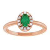 14K Gold Emerald Natural Emerald Halo-Style Ring - Rose Gold - view 8