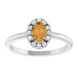 14K Gold Emerald Natural Citrine Halo-Style Ring - White Gold - view 8