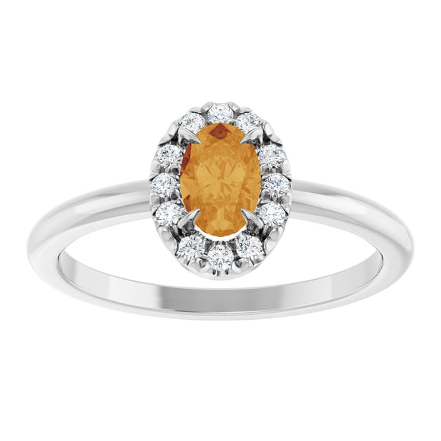 14K Gold Emerald Natural Citrine Halo-Style Ring - White Gold - view 8