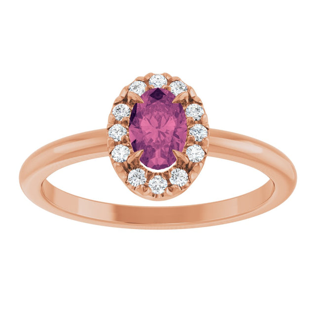14K Gold Emerald Natural Pink Tourmaline Halo-Style Ring - Rose Gold - view 8