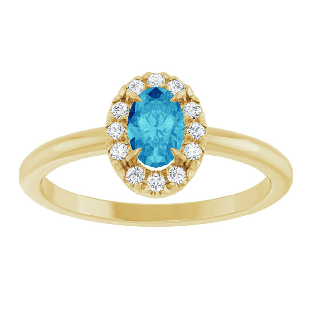 14K Gold Emerald Natural Blue Zircon Halo-Style Ring - Yellow Gold - view 8