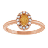 14K Gold Emerald Natural Citrine Halo-Style Ring - Rose Gold - view 8