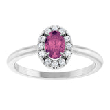 14K Gold Emerald Natural Pink Tourmaline Halo-Style Ring - White Gold - view 8