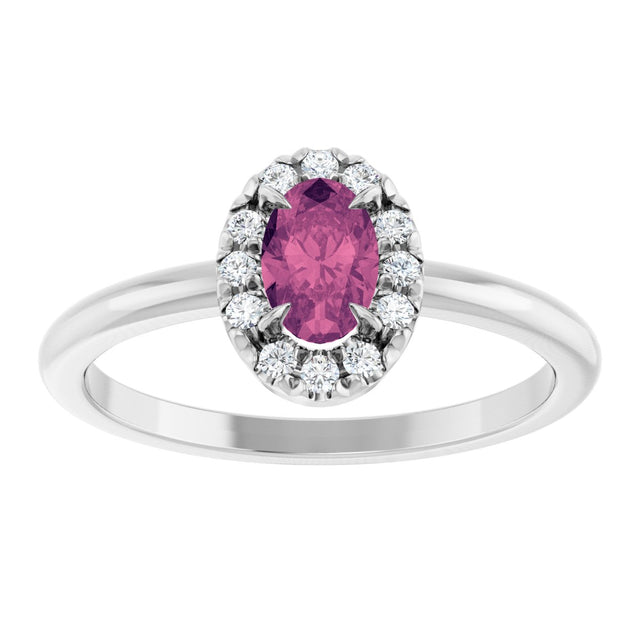 Platinum Emerald Natural Pink Tourmaline Halo-Style Ring - view 8