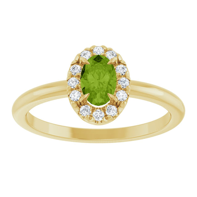 14K Gold Emerald Natural Peridot Halo-Style Ring - Yellow Gold - view 8