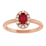 14K Gold Emerald Lab-Grown Ruby Halo-Style Ring - Rose Gold - view 8