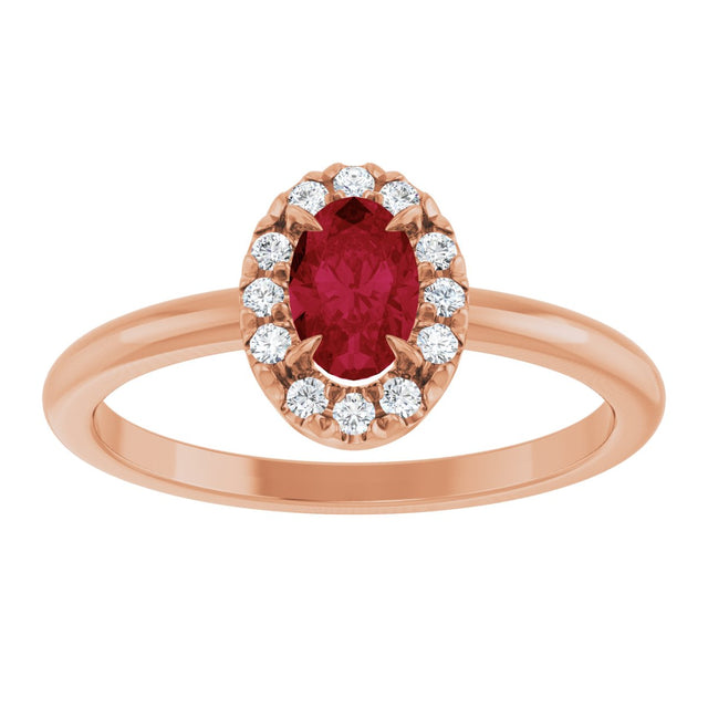 14K Gold Emerald Natural Ruby Halo-Style Ring - Rose Gold - view 8