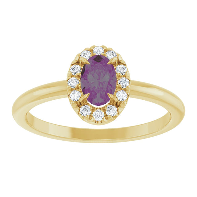14K Gold Emerald Lab-Grown Alexandrite Halo-Style Ring - Yellow Gold - view 8