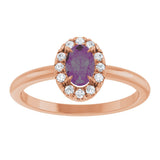 14K Gold Emerald Lab-Grown Alexandrite Halo-Style Ring - Rose Gold - view 8