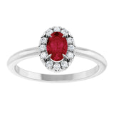 Platinum Emerald Lab-Grown Ruby Halo-Style Ring - view 8
