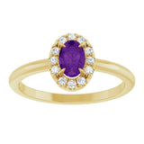 14K Gold Emerald Natural Amethyst Halo-Style Ring - Yellow Gold - view 8