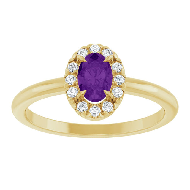 14K Gold Emerald Natural Amethyst Halo-Style Ring - Yellow Gold - view 8