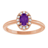 14K Gold Emerald Natural Amethyst Halo-Style Ring - Rose Gold - view 8