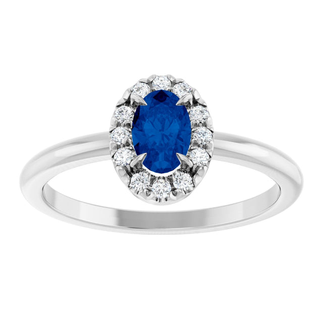 Platinum Emerald Natural Blue Sapphire Halo-Style Ring - view 8