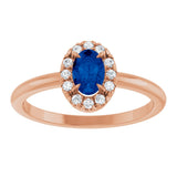 14K Gold Emerald Lab-Grown Blue Sapphire Halo-Style Ring - Rose Gold - view 8