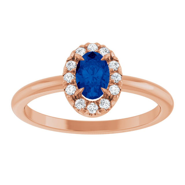 14K Gold Emerald Natural Blue Sapphire Halo-Style Ring - Rose Gold - view 8
