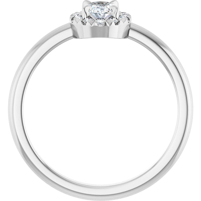 14K Gold Emerald Natural White Sapphire Halo-Style Ring - White Gold - view 7