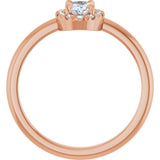 14K Gold Emerald Natural White Sapphire Halo-Style Ring - Rose Gold - view 7