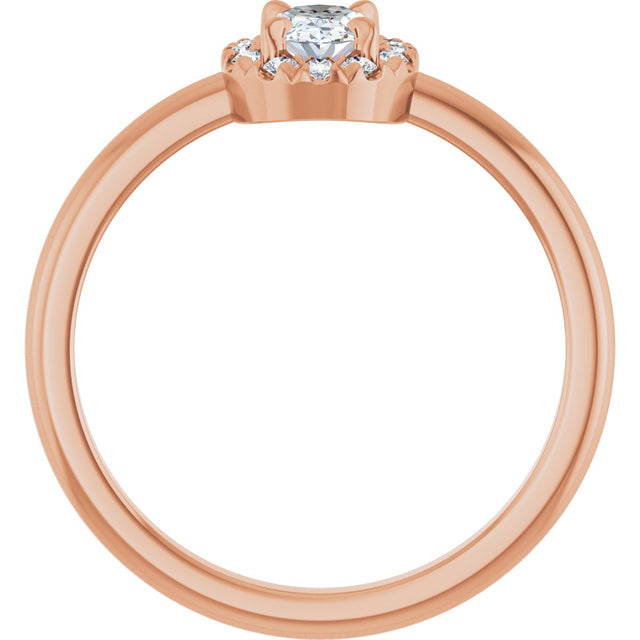 14K Gold Emerald Natural White Sapphire Halo-Style Ring - Rose Gold - view 7