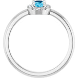 14K Gold Emerald Natural Aquamarine Halo-Style Ring - White Gold - view 7