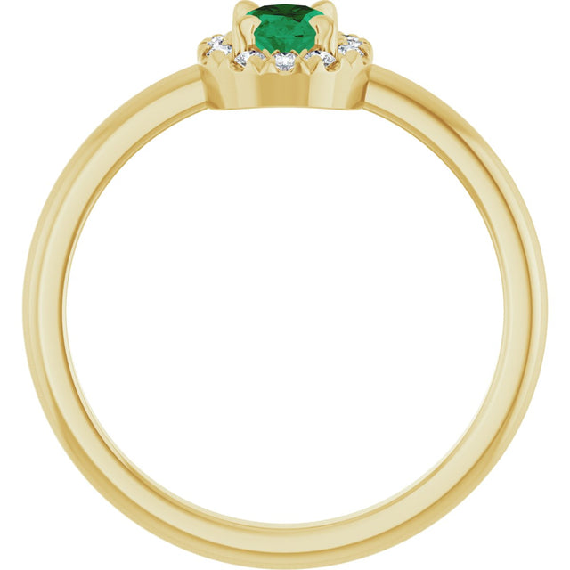 14K Gold Emerald Lab-Grown Emerald Halo-Style Ring - Yellow Gold - view 7