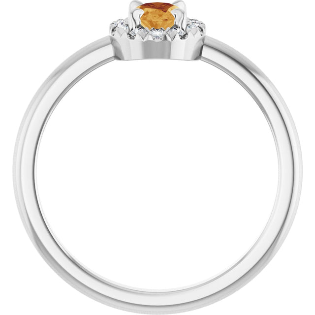 14K Gold Emerald Natural Citrine Halo-Style Ring - White Gold - view 7