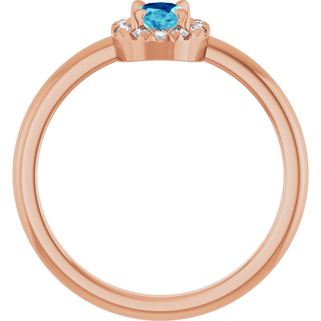 14K Gold Emerald Natural Blue Zircon Halo-Style Ring - Rose Gold - view 7