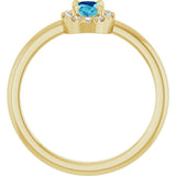 14K Gold Emerald Natural Blue Zircon Halo-Style Ring - Yellow Gold - view 7