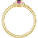 14K Gold Emerald Natural Pink Tourmaline Halo-Style Ring - Yellow Gold - view 7