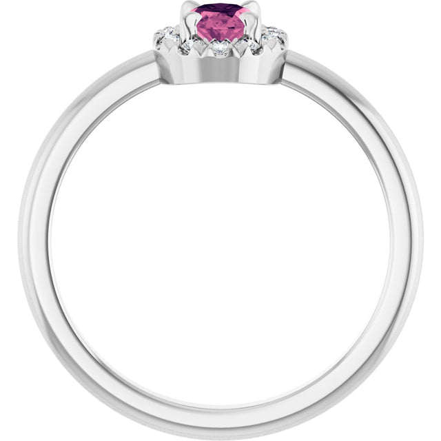 Platinum Emerald Natural Pink Tourmaline Halo-Style Ring - view 7