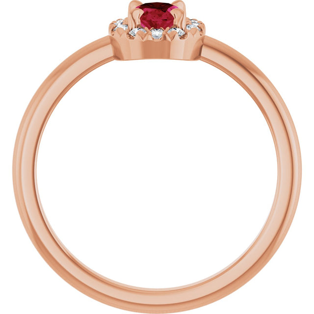 14K Gold Emerald Natural Ruby Halo-Style Ring - Rose Gold - view 7